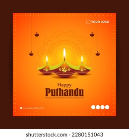 Dibujo vectorial de la plantilla de simulación de la historia del Año Nuevo Feliz Puthandu Tamil en los medios sociales