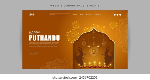 Vector illustration of Happy Puthandu Website landing page banner Template