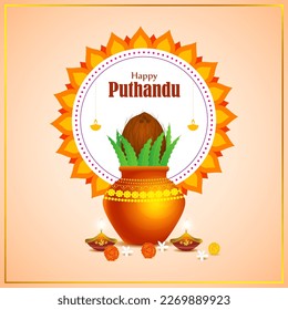 Vector illustration of Happy Puthandu wishes greeting banner, Tamil new year