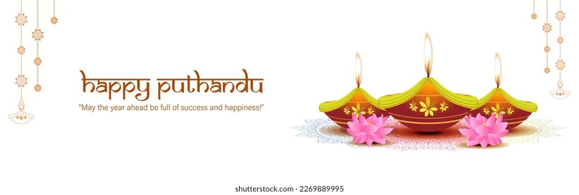 Vector illustration of Happy Puthandu wishes greeting banner, Tamil new year
