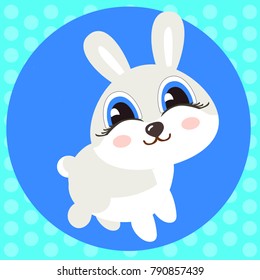 Vector illustration of Happy rabbit cartoon on a blue background. For children's morning performance