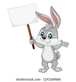 Vector Illustration of a Happy Rabbit. Cute Cartoon Rabbit Holding a Banner  Isolated on a White Background. Happy Animals Set