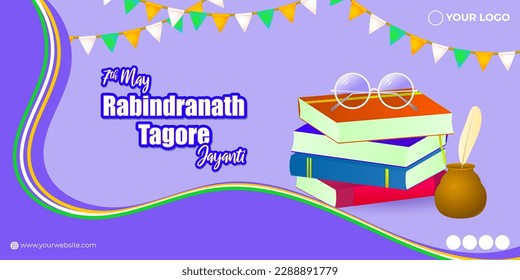 Imagen vectorial de la plantilla de la fuente de noticias Happy Rabindranath Tagore Jayanti