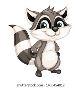 Vector Illustration of a Happy Raccoon Character. Cute Cartoon Raccoon Isolated on a White Background. Happy Animals Set