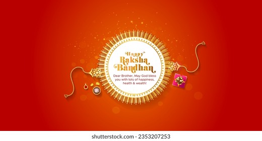 Vector illustration of Happy Raksha Bandhan text on red background. Concept of Rakhi Festival Greeting card, Poster, banner, Template Design.