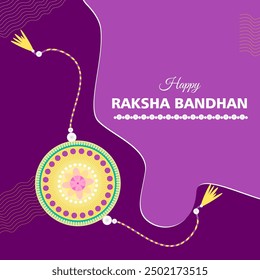 Vector illustration of Happy Raksha Bandhan text on purple background. Concept of Rakhi Festival Greeting card, Poster, banner, Template Design.