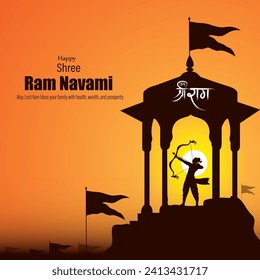 Vector illustration of Happy Ram Navami social media feed template written in Hindi text means happy ram navami 