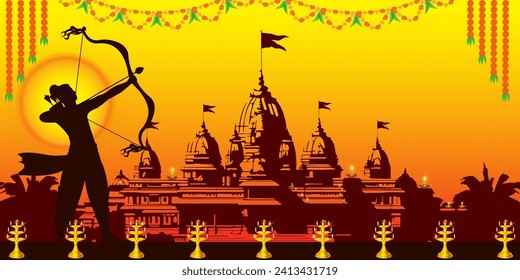 Vector illustration of Happy Ram Navami social media feed template written in Hindi text means happy ram navami 