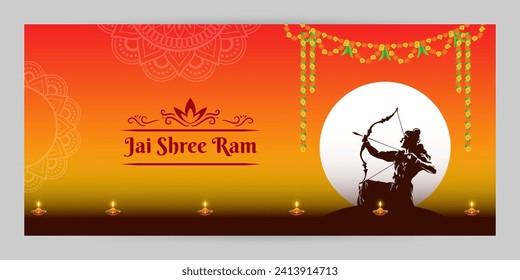Vector illustration of Happy Ram Navami social media feed template written in Hindi text means happy ram navami 