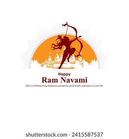 Vector illustration of Happy Ram Navami social media feed template written in Hindi text means happy ram navami 