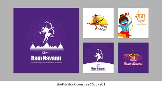 Vector illustration of Happy Rama Navami social media story feed set mockup template