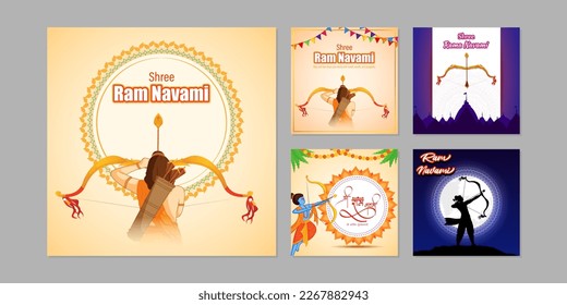 Vektorgrafik von Happy Rama Navami Social Media Story Feed Set Mock-up-Vorlage