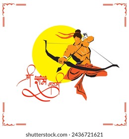 Vector illustration of Happy Rama Navami social media feed template written hindi text means Shree Ram Navami