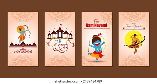 Vector illustration of Happy Rama Navami social media feed set template written hindi text means Shree Ram Navami