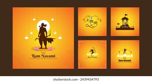 Vector illustration of Happy Rama Navami social media feed set template written hindi text means Shree Ram Navami