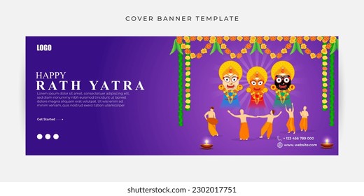 Vector illustration of Happy Rath Yatra Fb cover banner mockup Template