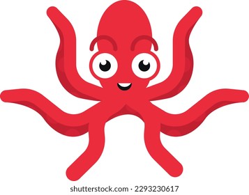 Vector illustration of a happy red octopus. cheerful octopus. Sea animals for children.
