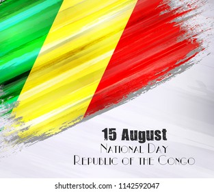 Vector illustration of Happy Republic of the congo Independence Day 15 August. Waving flags isolated on gray background.