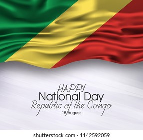 Vector illustration of Happy Republic of the congo Independence Day 15 August. Waving flags isolated on gray background.