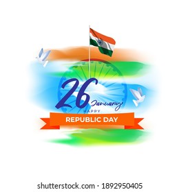 Vector illustration of Happy Republic day concept banner, 26 january, national holiday of India, Indian flag, pigeon, illustration poster.