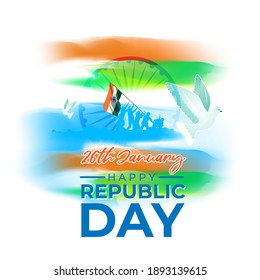 Vector illustration of Happy Republic day concept banner, 26 january, national holiday of India, Indian flag, pigeon, illustration poster.