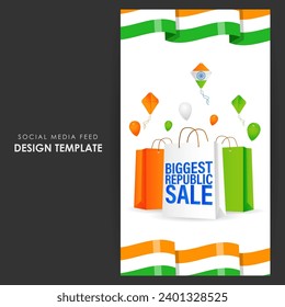 Vector illustration of Happy Republic Day Sale social media feed template