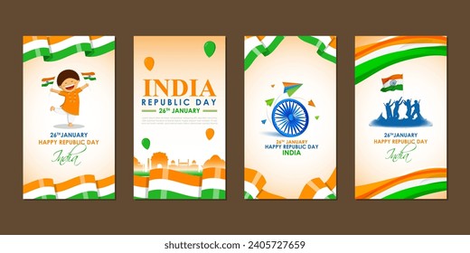 Vector illustration of Happy Republic Day social media feed set template 