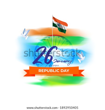 Vector illustration of Happy Republic day concept banner, 26 january, national holiday of India, Indian flag, pigeon, illustration poster.