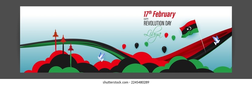 Vector illustration of happy revolution day Libya banner