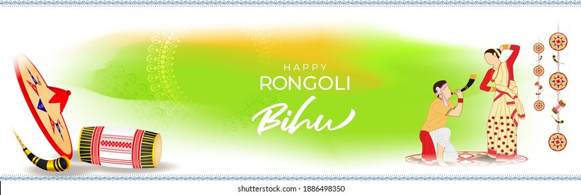 Vector illustration of Happy Rongali Bihu, Assamese New Year, Indian traditional festival, Harvest festival of Assam.