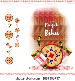 Vector illustration of Happy Rongali Bihu, Assamese New Year, Indian traditional festival, Harvest festival of Assam.