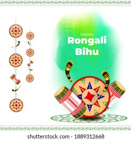 Vector illustration of Happy Rongali Bihu, Assamese New Year, Indian traditional festival, Harvest festival of Assam.
