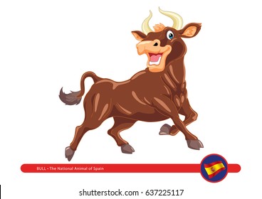 Vector illustration of happy running bull from Spain