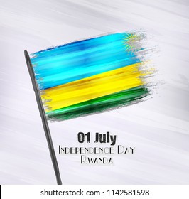 Vector illustration of Happy Rwanda Independence Day 01 July. Waving flags isolated on gray background.