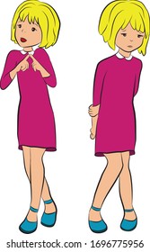 Vector Illustration of Happy  and Sad Little Girl