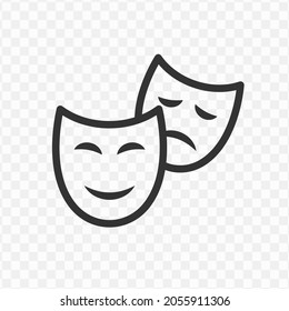 Vector illustration of happy and sad masks icon in dark color and transparent background(png).