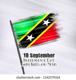 Vector illustration of Happy Saint Kitts and Nevis Independence Day 19 September. Waving flags isolated on gray background.
