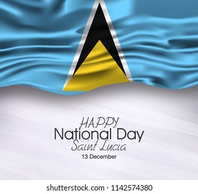 Vector illustration of Happy Saint Lucia National Day 13 December. Waving flags isolated on gray background.