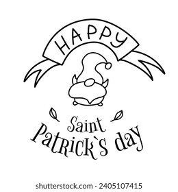 Ilustración vectorial del tipo Feliz Día de San Patricio con leprechaun. Icono de tipografía con letras del festival de la cerveza