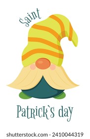 Imagen vectorial del Día de Feliz San Patricio. Tarjeta del festival de la cerveza con leprechaun