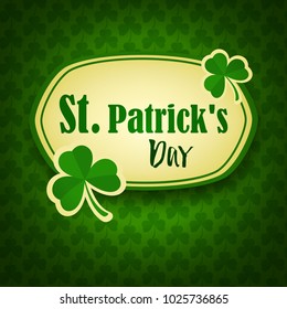 Vector illustration of Happy Saint Patrick's Day logotype. Hand sketched Irish celebration design. Beer festival lettering typography icon. Hand drawn typography badge with green hat and shamrock