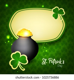 Vector illustration of Happy Saint Patrick's Day logotype. Hand sketched Irish celebration design. Beer festival lettering typography icon. Hand drawn typography badge with green hat and shamrock