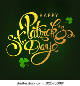 Vector illustration of Happy Saint Patrick's Day logotype. Hand sketched Irish celebration design. Beer festival lettering typography icon. Hand drawn typography badge with green hat and shamrock