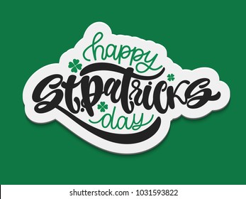 Vector illustration of Happy Saint Patrick's Day logotype. Hand sketched Irish celebration design. Beer festival lettering typography icon.Hand written graffiti calligraphy. 3D papercut style.