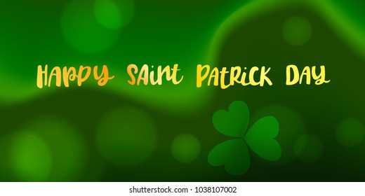 Vector illustration of Happy Saint Patrick's Day logotype. Hand sketched Irish celebration design. Beer festival lettering typography icon. Hand drawn typography badge with shamrock.