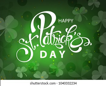 Vector illustration of Happy Saint Patrick's Day logotype. Hand sketched Irish celebration design. Beer festival lettering typography icon. Hand drawn typography badge with green hat and shamrock