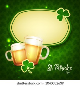 Vector illustration of Happy Saint Patrick's Day logotype. Hand sketched Irish celebration design. Beer festival lettering typography icon. Hand drawn typography badge with green hat and shamrock
