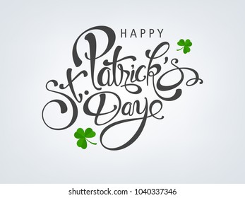 Vector illustration of Happy Saint Patrick's Day logotype. Hand sketched Irish celebration design. Beer festival lettering typography icon. Hand drawn typography badge with green hat and shamrock