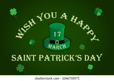 Vector illustration of Happy Saint Patrick's Day logotype. Hand sketched Irish celebration design. Beer festival lettering typography icon. Hand drawn typography badge with green hat and shamrock