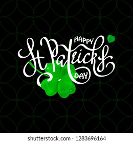 Vector illustration of Happy Saint Patrick's Day logotype. Hand drawn typography badge with green shamrock. Hand sketched Irish celebration design. Beer festival lettering typography icon